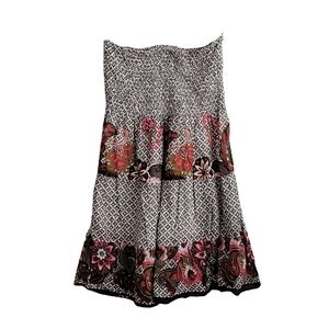 Kaaku Boho Sun Haltered Strapless Floral Shirred Bodice Cover-Up Dress, Size L